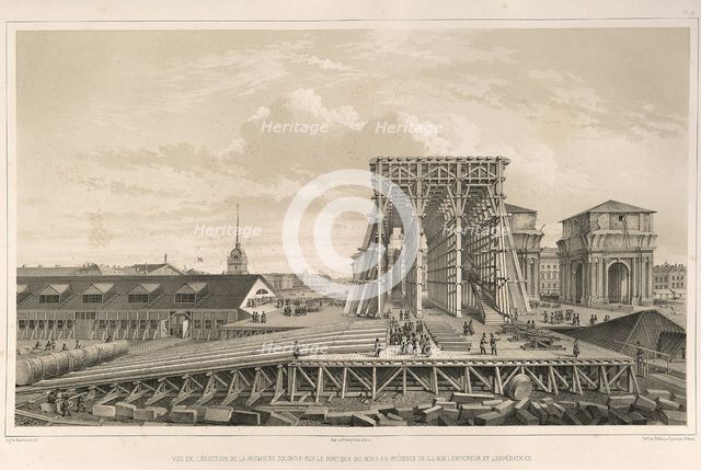 The first column on the construction (From: The Construction of the Saint Isaac's Cathedral), 1845. Artist: Montferrand, Auguste, de (1786-1858)