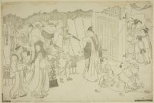 The First Day of Business (Akinai hajime), from the illustrated book "Colors of the..., c. 1787. Creator: Torii Kiyonaga