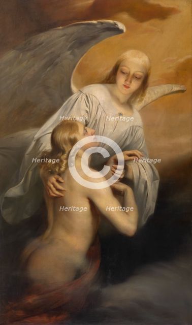 The First Deceased: An Angel Brings the Dead Body of Abel to Heaven, 1843. Creator: Edward Dujardin.