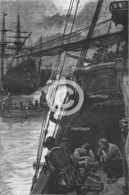 The first English ship in the Pacific: Sir Francis Drake's 'Golden Hind' at Lima, 1579 (1908).  Artist: Unknown.