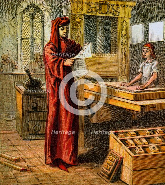 'The First English Printer', 15th century, (c1850). Artist: Unknown