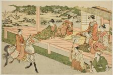 The First Horseback Ride of the New Year (Uma norizome), from the illustrated book..., c. 1787. Creator: Torii Kiyonaga