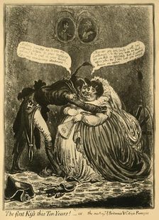 The first Kiss this Ten Years! - or - the meeting of Britannia & Citizen François 1803, (1921). Creator: Unknown