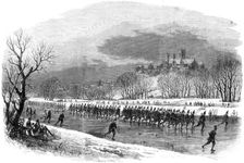 The First Lincolnshire Rifle Volunteers taking a march down the river Witham on skates, 1861