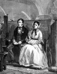 "The First Time of Asking,'" by W. Hemsley,...Exhibition of the Society of British Artists, 1869. Creator: Unknown