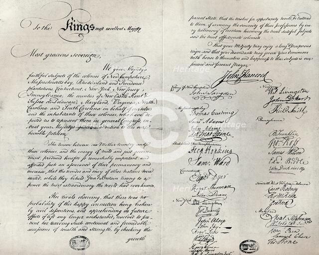 The Fitzwilliam copy of the Olive Branch Petition, 1775. Artist: Unknown.