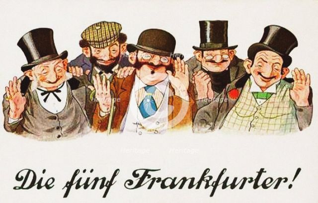 The Five Frankfurters. Anti-Semitic Postcard, c. 1911.