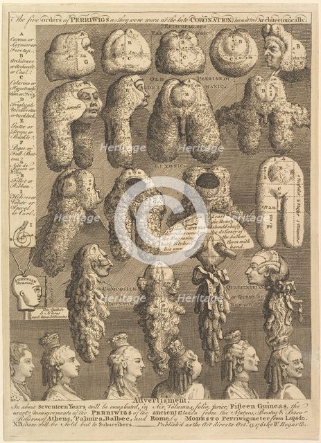 The Five Orders of Periwigs, 1761. Creator: William Hogarth.