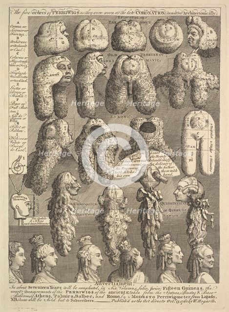 The Five Orders of Periwigs, 1761. Creator: William Hogarth.