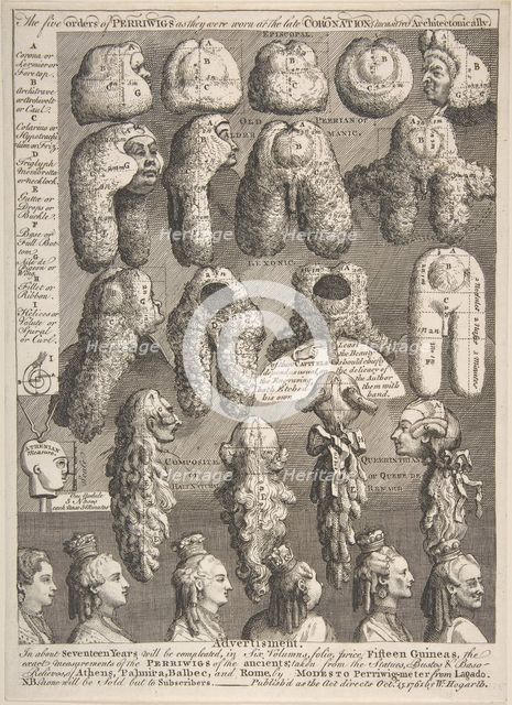 The Five Orders of Periwigs, November 1761., November 1761. Creator: William Hogarth.