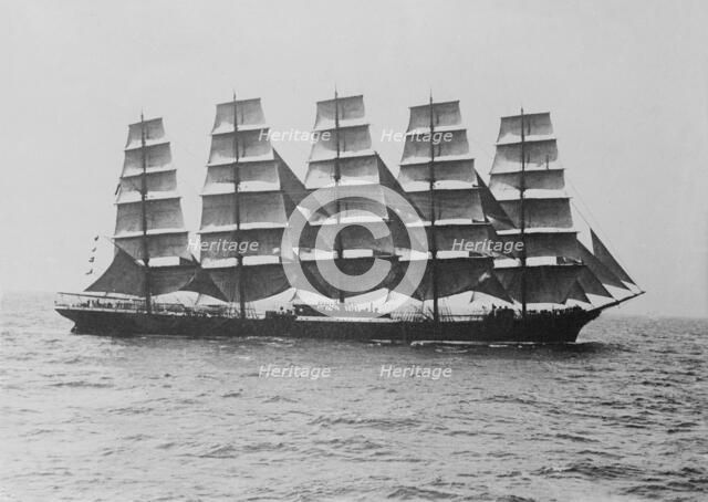 The five masted windjammer cargo ship 'Preussen' under sail. Creator: Kirk & Sons of Cowes.