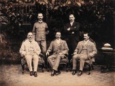 The five members of the Bombay Plague Committee, three sitting, two standing, 1897. Creator: Captain C Moss