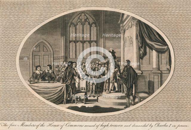 The five members of the House of Commons accused of high treason, 1642 (1793). Artist: Unknown.