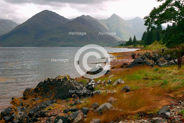 The Five Sisters of Kintail from across Loch Duich, Highland, Scotland.