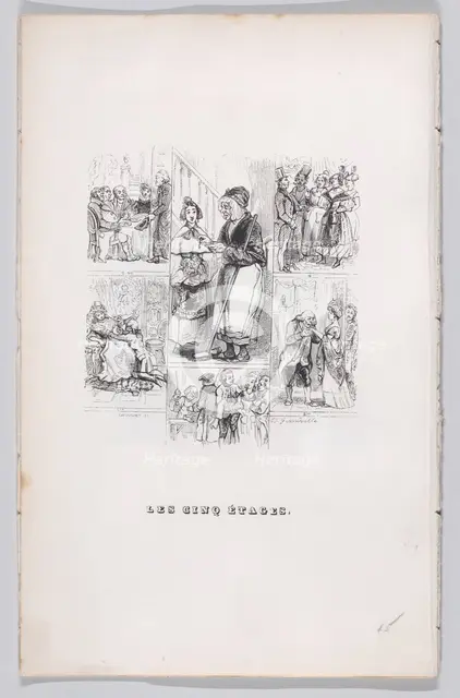 The Five Stages from The Complete Works of Béranger, 1836. Creator: Henry Isidore Chevauchet.