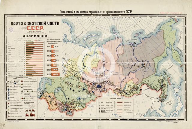 The Five-Year Plan of New Construction of Industry of the USSR: Map of the Asiatic Part..., 1930 Creator: I. A. Kalinnikov.