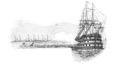 The Flag-Ship "Ocean", saluting the Royal Squadron, at the Nore, 1844. Creator: Ebenezer Landells