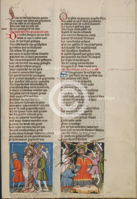 The Flagellation; The Crowning with Thorns; Weltchronik, about 1400-1410. Creator: Unknown.