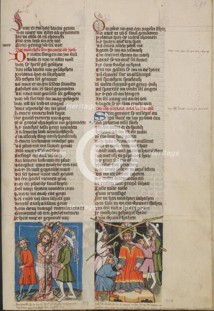 The Flagellation; The Crowning with Thorns; Weltchronik, about 1400-1410. Creator: Unknown.