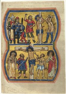 The Flagellation and The Crucifixion, from a Psalter, about 1239. Creator: Unknown