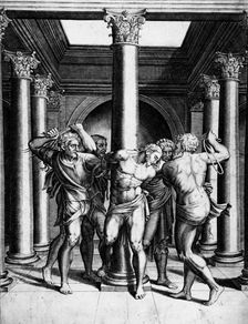 The Flagellation, between 1547 and 1587. Creators: Adamo Scultori, Michelangelo Buonarroti