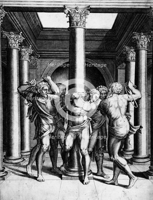 The Flagellation, between 1547 and 1587. Creators: Adamo Scultori, Michelangelo Buonarroti.