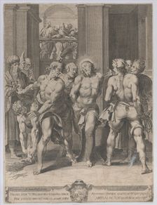 The Flagellation of Christ, with floggers on either side and figures watching from a balco..., 1593. Creator: Aegidius Sadeler II