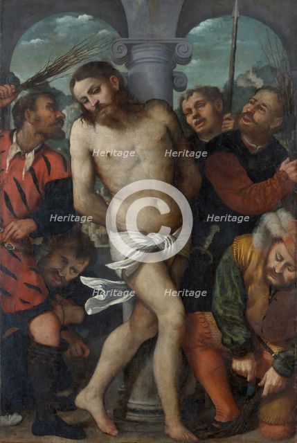 The Flagellation; (reverse) The Madonna of Mercy, ca. 1540. Creator: Romanino.