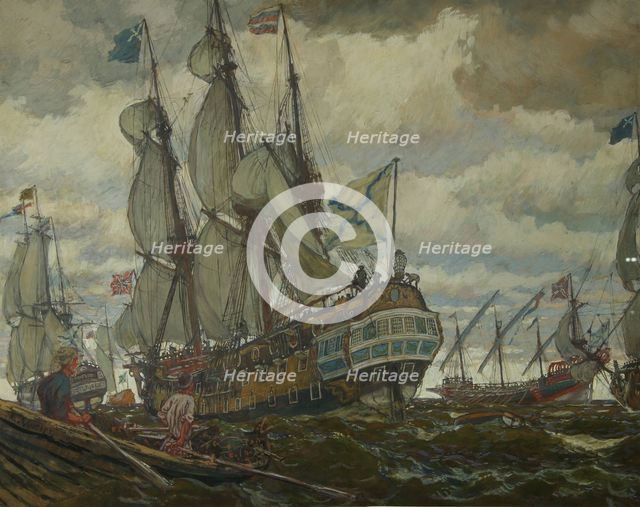 The fleet of Peter I, 1909. Artist: Lanceray (Lansere), Evgeny Evgenyevich (1875-1946)