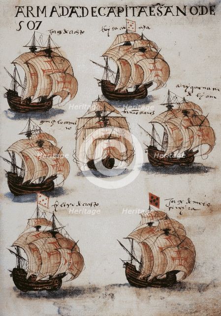 The fleet of Vasco da Gama in 1502. From Livro de Lisuarte de Abreu, c. 1565.