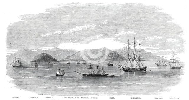The Fleet in China under Admiral Jones assembled off Kintang prior to the occupation of Chusan, 1860 Creator: Unknown.