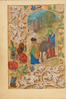 The Flight into Egypt; Crohin-La Fontaine Hours, (about 1480-1485?). Creators: Master of the Dresden Prayer Book, Workshop of the Master of the Dresden Prayer Book
