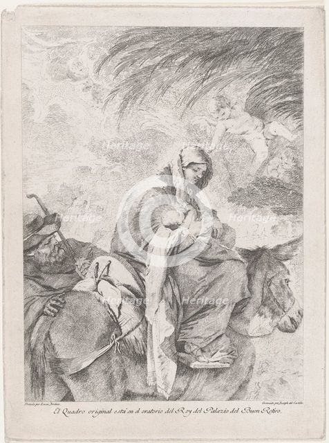 The flight into Egypt, the Virgin and Child on a donkey, Joseph to the left, after ..., ca. 1765-93. Creator: José del Castillo.