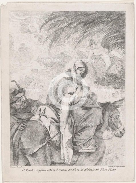 The flight into Egypt, the Virgin and Child on a donkey, Joseph to the left, after ..., ca. 1765-93. Creator: José del Castillo.