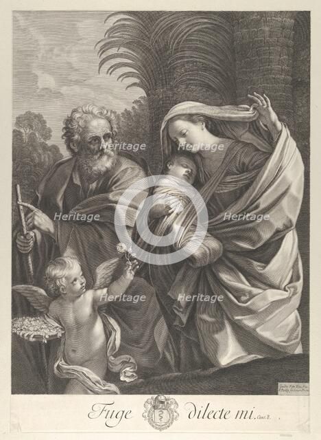 The Flight into Egypt; the Holy Family walking together, Saint Joseph pointing to t..., ca. 1648-81. Creator: François de Poilly.