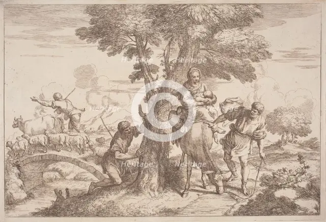 The Flight into Egypt with a Shepherd Watching from Behind a Tree, 1758/1759. Creator: Gaetano Gherardo Zompini.