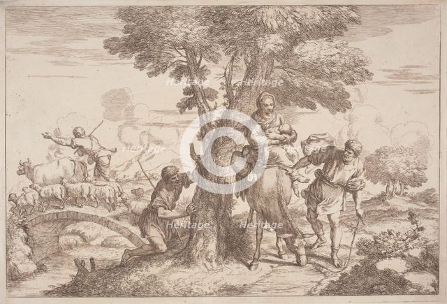 The Flight into Egypt with a Shepherd Watching from Behind a Tree, 1758/1759. Creator: Gaetano Gherardo Zompini.