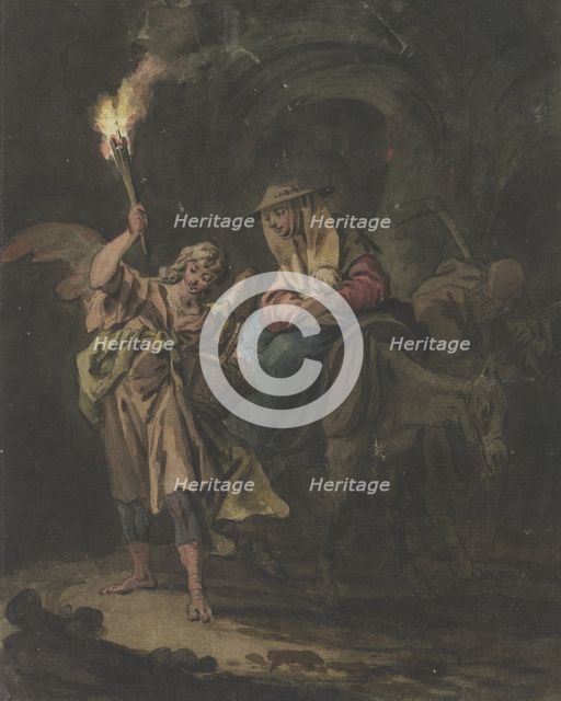 The Flight into Egypt, with an angel as torchbearer, c1777. Creator: Gottlieb Welte.