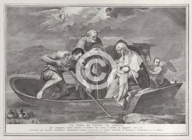 The flight into Egypt, with the Holy Family in a boat, 1730-50. Creator: Pietro Monaco.