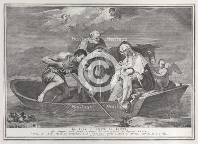 The flight into Egypt, with the Holy Family in a boat, 1730-50. Creator: Pietro Monaco.