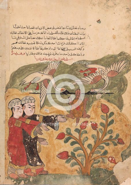 The Flight of the Tortoise, Folio from a Kalila wa Dimna, 18th century. Creator: Unknown.