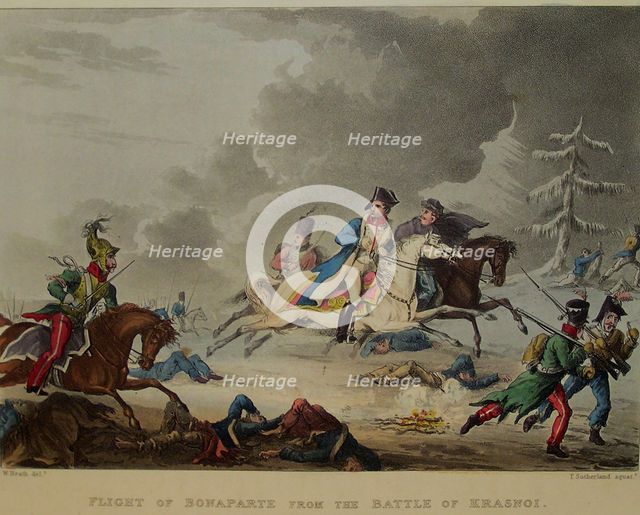 The Flight of Bonaparte from the Battle of Krasnoi, 1815. Artist: Sutherland, Thomas (1785-1838)