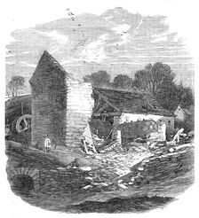 The Flood at Sheffield: remains of a wire-mill near Malin Bridge, 1864. Creator: Unknown