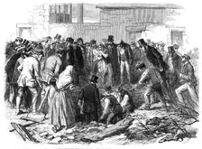 The Flood at Sheffield: searching for the dead in the cellar of a ruined house at Neepsend, 1864. Creator: Unknown