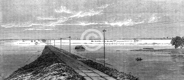 The Flood in the Fens: the submerged railway between Lynn and Wisbeach, 1862. Creator: Unknown.