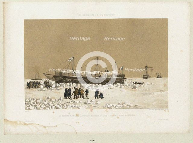 The floating battery Tonnante in the Ice near Kinburn, 1856. Artist: Cicéri, Eugène (1813-1890)