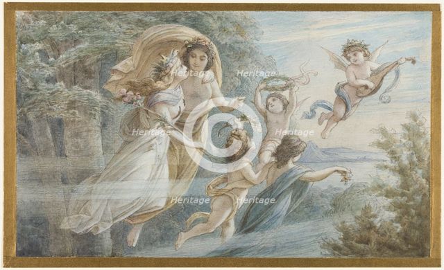 The floating royal couple Oberon and Titania, accompanied by other elves, c1883. Creator: Leopold Bode.