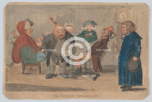 The Flying Breakfast, or Contents of a Night Coach, March 9, 1792. Creator: G L S.