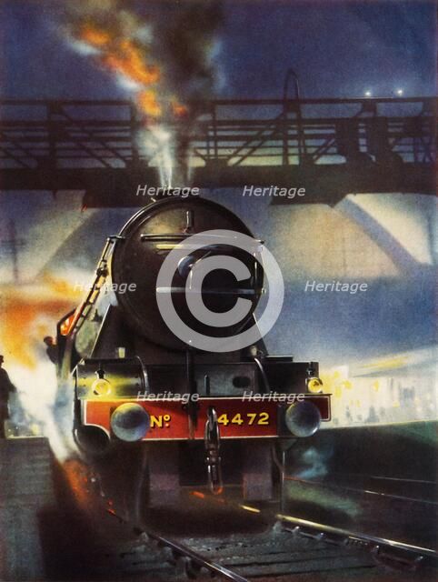'The "Flying Scotsman", famous locomotive No. 4472, leaving  King's Cross', 1935. Creator: Unknown.