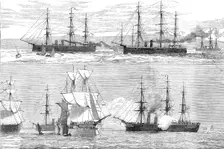 The Flying Squadron entering the Bay of Yedo [and] the Bacchante saluting the Japanese flag, 1881. Creator: Unknown